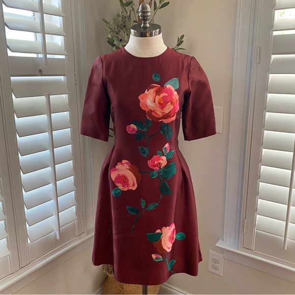 WOMAN FLORAL-PRINT SILK-TAFFETA
DRESS BURGUNDY size 4 - Picture 2 of 10